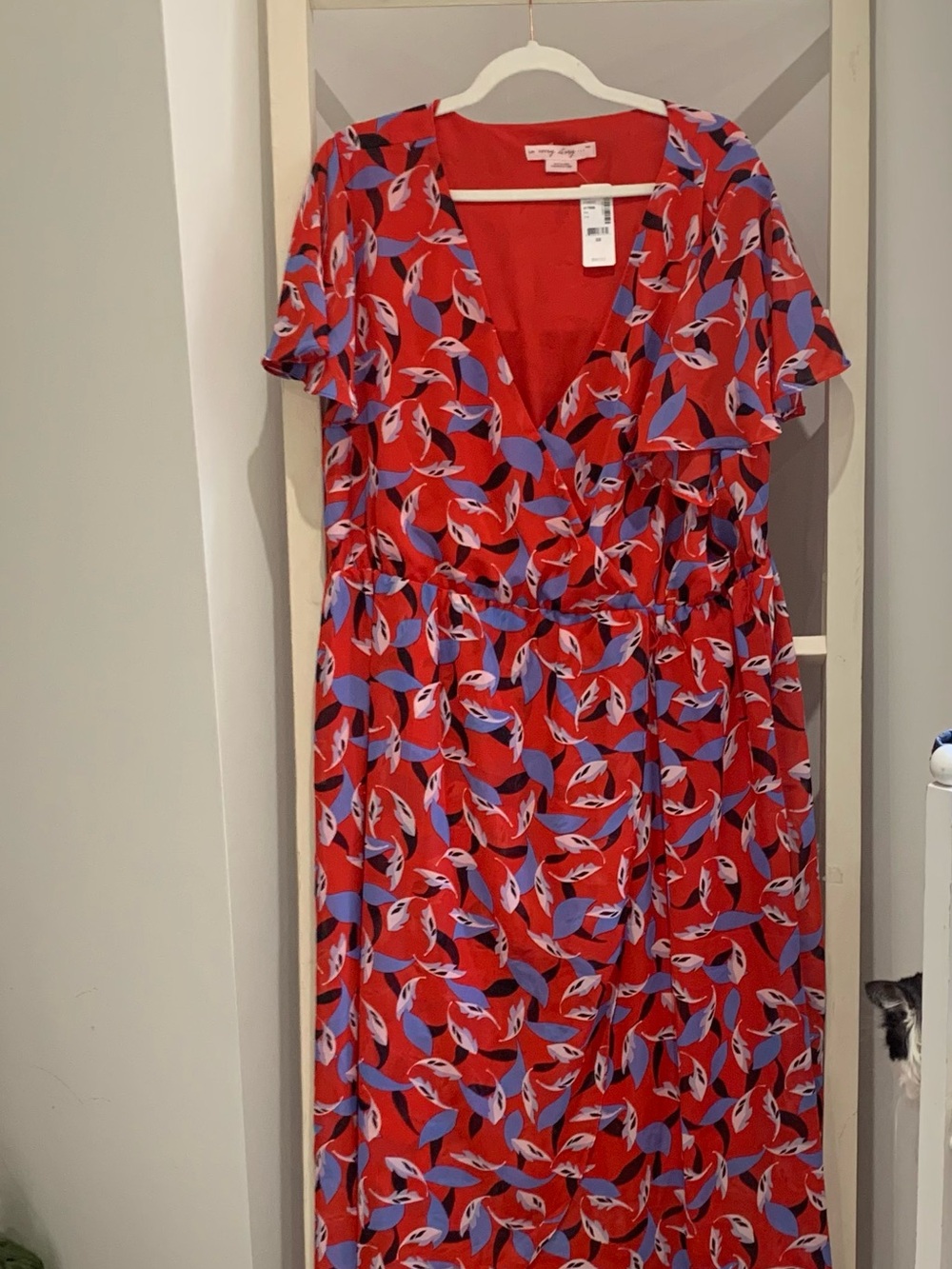 Penningtons Red Floral Maxi Dress with Blue Accents